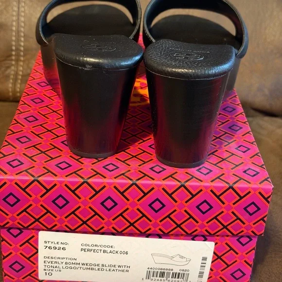 Tory Burch Black Leather Slides - Picture 3 of 5